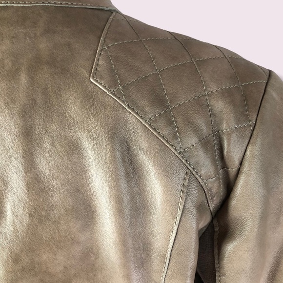 Open front Taupe Leather Moto Jacket Size Medium - Picture 4 of 15